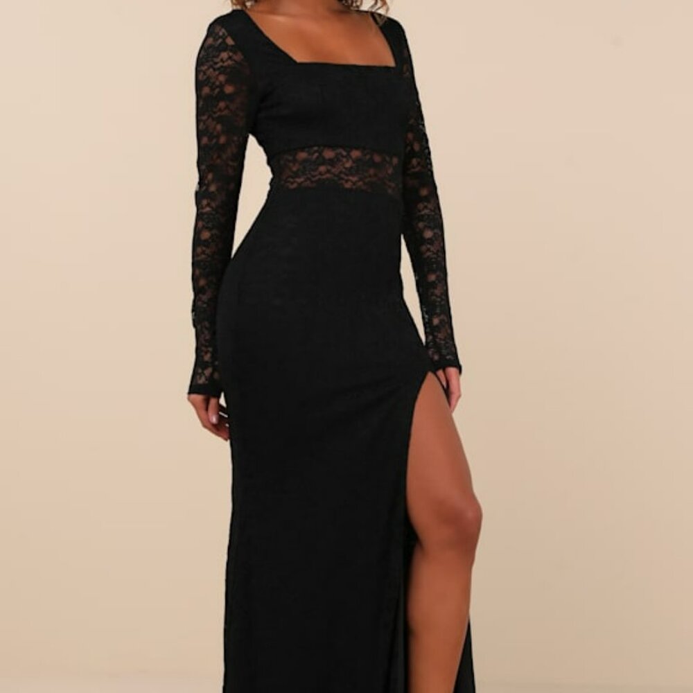 Lulus Sensationally Poised Black Lace Long Sleeve Maxi Dress - Size XS